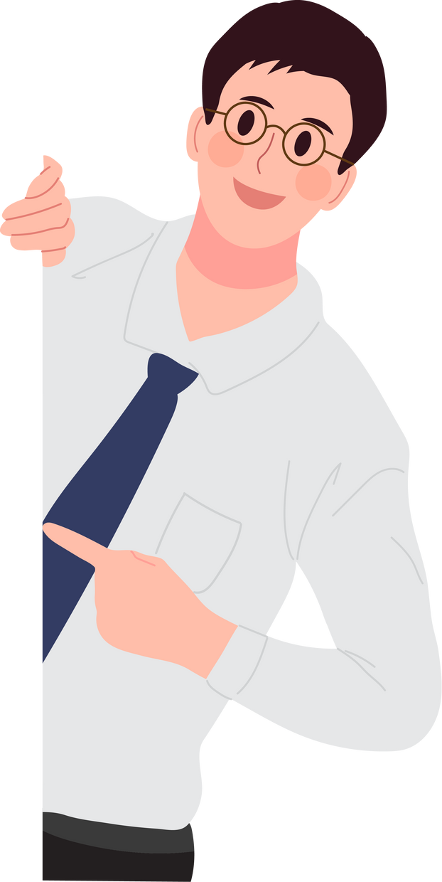 Male College Student Pointing Finger Aside At Empty Space