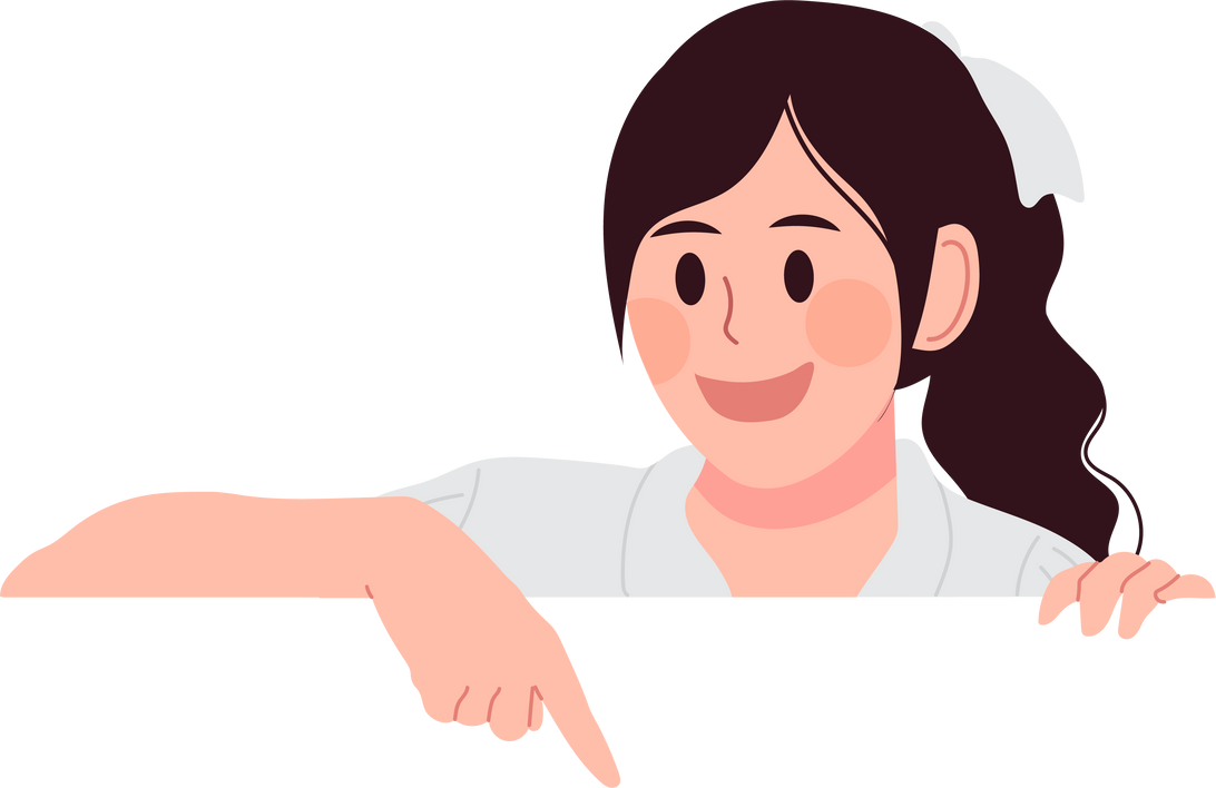 student girl pointing finger down to empty space